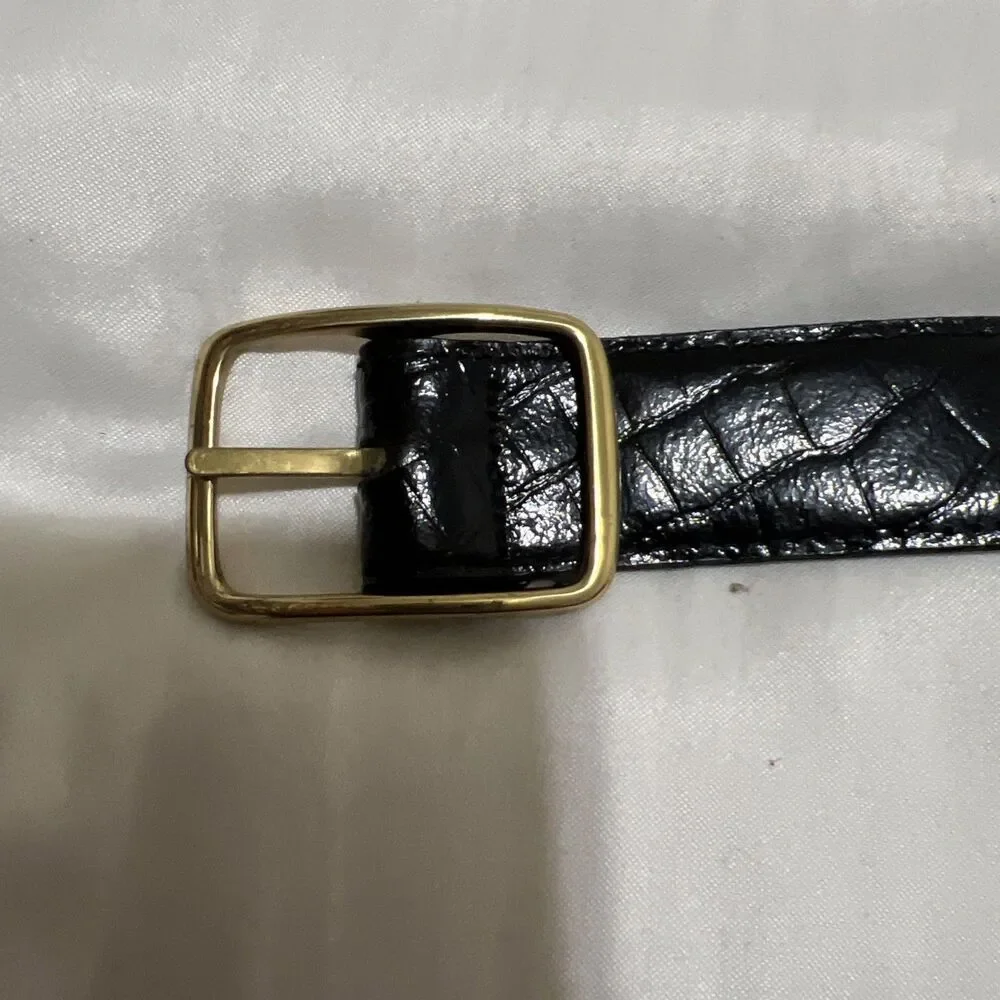 Lady Canterbury Black Snakeskin Leather Belt 42 Gold Tone Buckle DR VTG